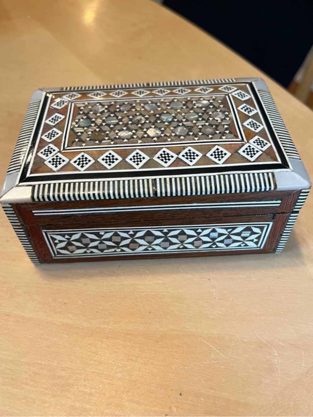 Inlaid Decorative Wood Jewelry Box - Brown and White Made in Egypt